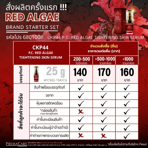 โปรโมชั่นสร้างแบรนด์ RED ALGAE TIGHTENING SKIN SERUM ซีรั่มบำรุงผิวหน้าสาหร่ายแดง