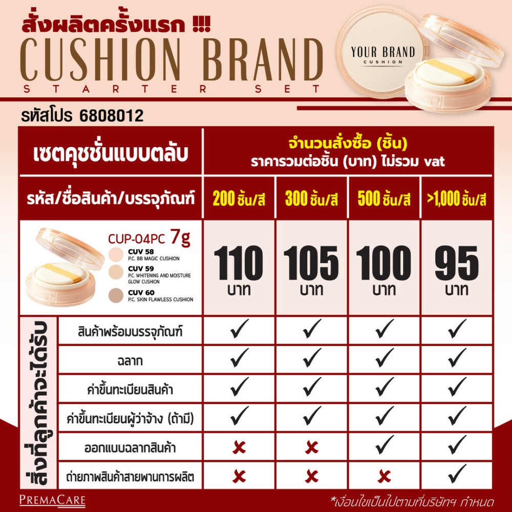 โปรโมชั่นเซตสร้างแบรนด์คุชชั่น รับผลิตแบบตลับและแบบซอง ครบ จบ พร้อมขาย !!