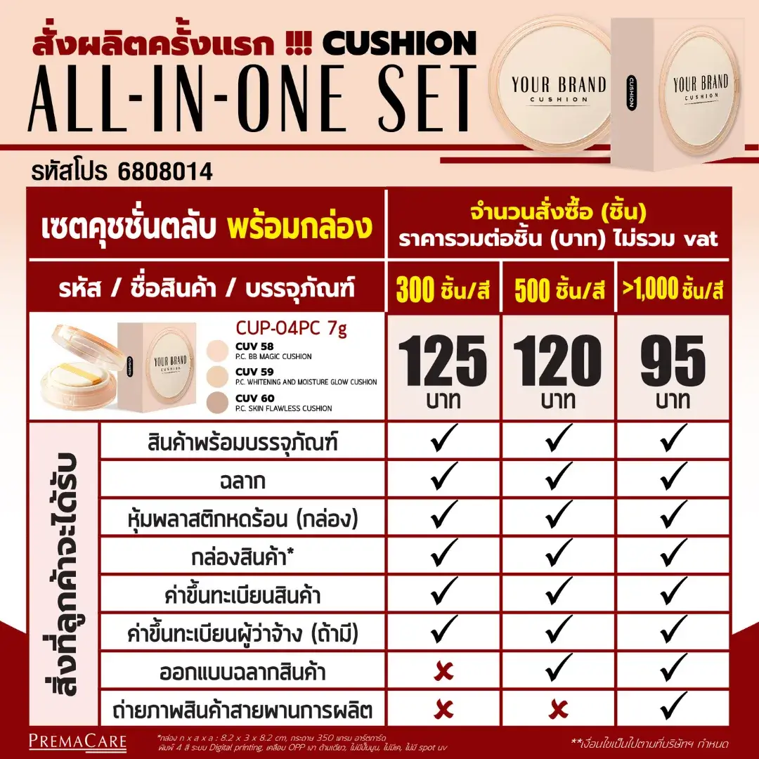 โปรโมชั่นเซตสร้างแบรนด์คุชชั่น รับผลิตแบบตลับและแบบซอง ครบ จบ พร้อมขาย !!