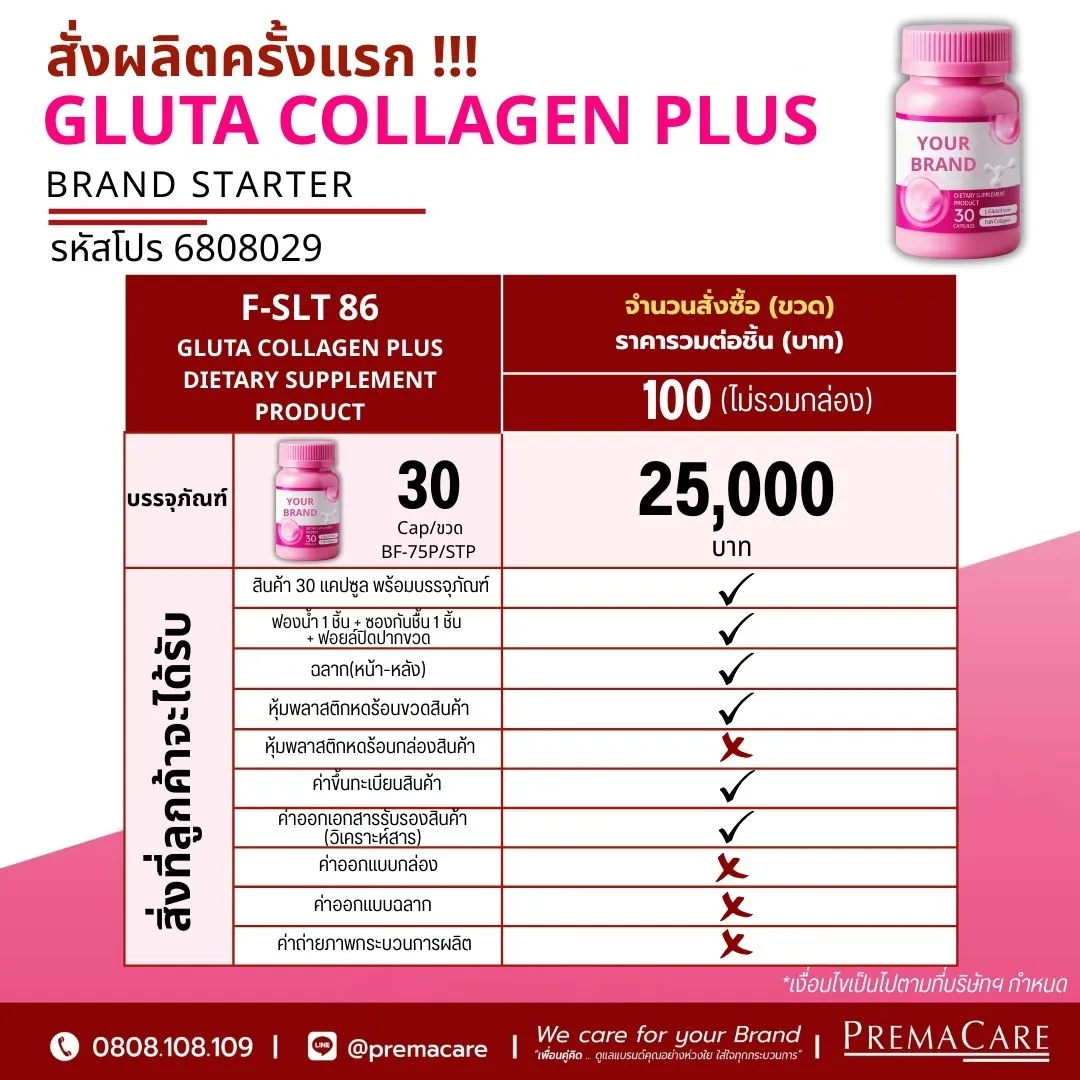 โปรโมชั่นเซตสร้างแบรนด์ผลิตภัณฑ์เสริมอาหาร กลูตา คอลลาเจน พลัส ครบ จบ พร้อมขาย !!!